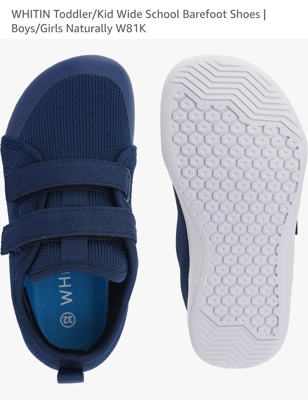 WHITIN Kids Navy Blue Wide-Fit Barefoot Sneakers with White Sole